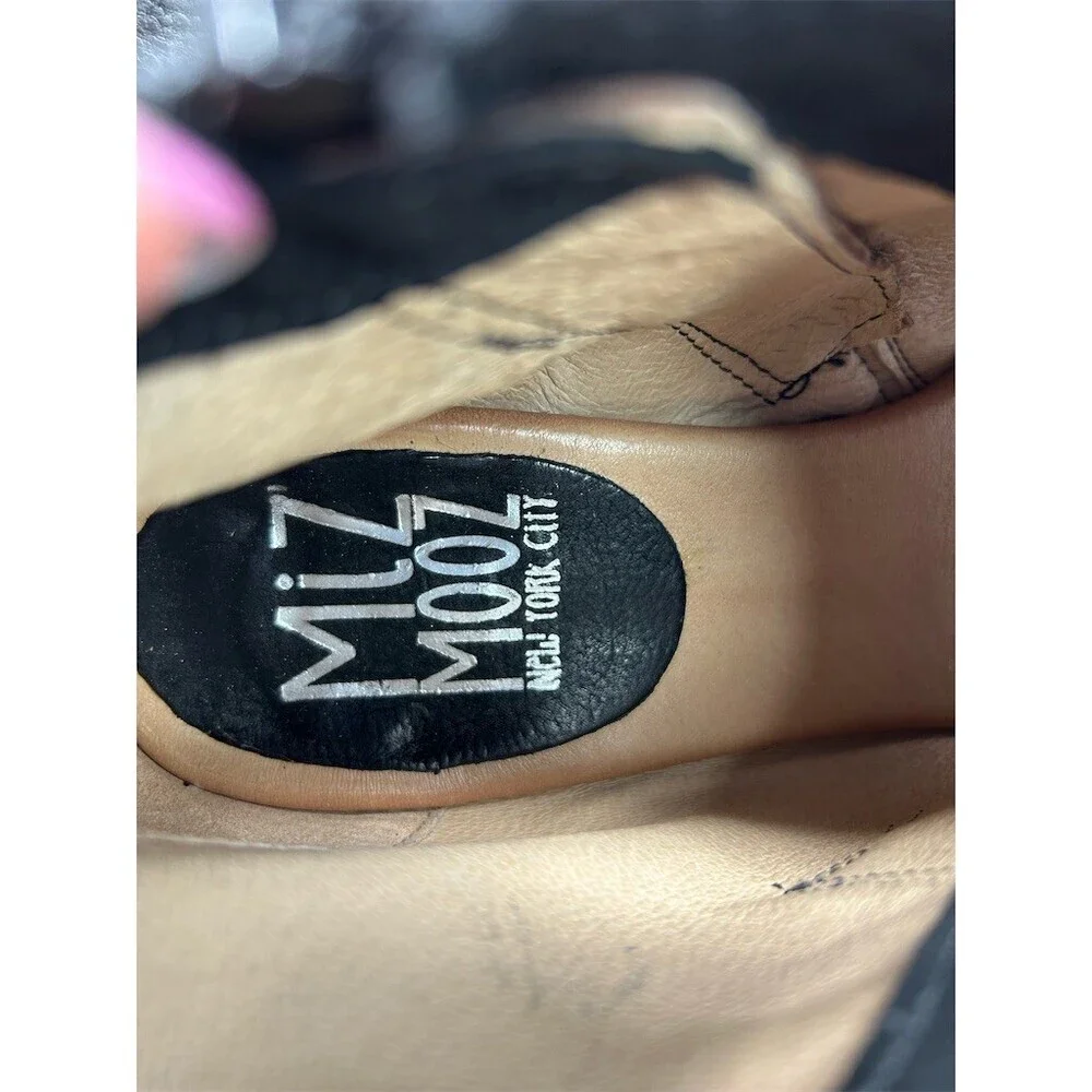 Miz Mooz Camp Ankle Booties Womens Black Peep Toe Side Zip Low Block Heel 40